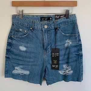 Blue Age Women’s Junior’s Distressed High Rise Light Wash Blue Jean Denim Shorts